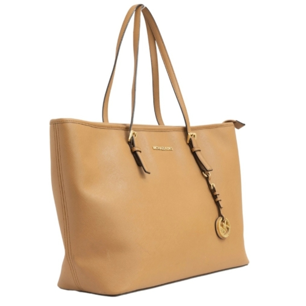 Michael Kors Tan Saffiano Leather Large Jet Set Travel Tote Minimalist Modern
